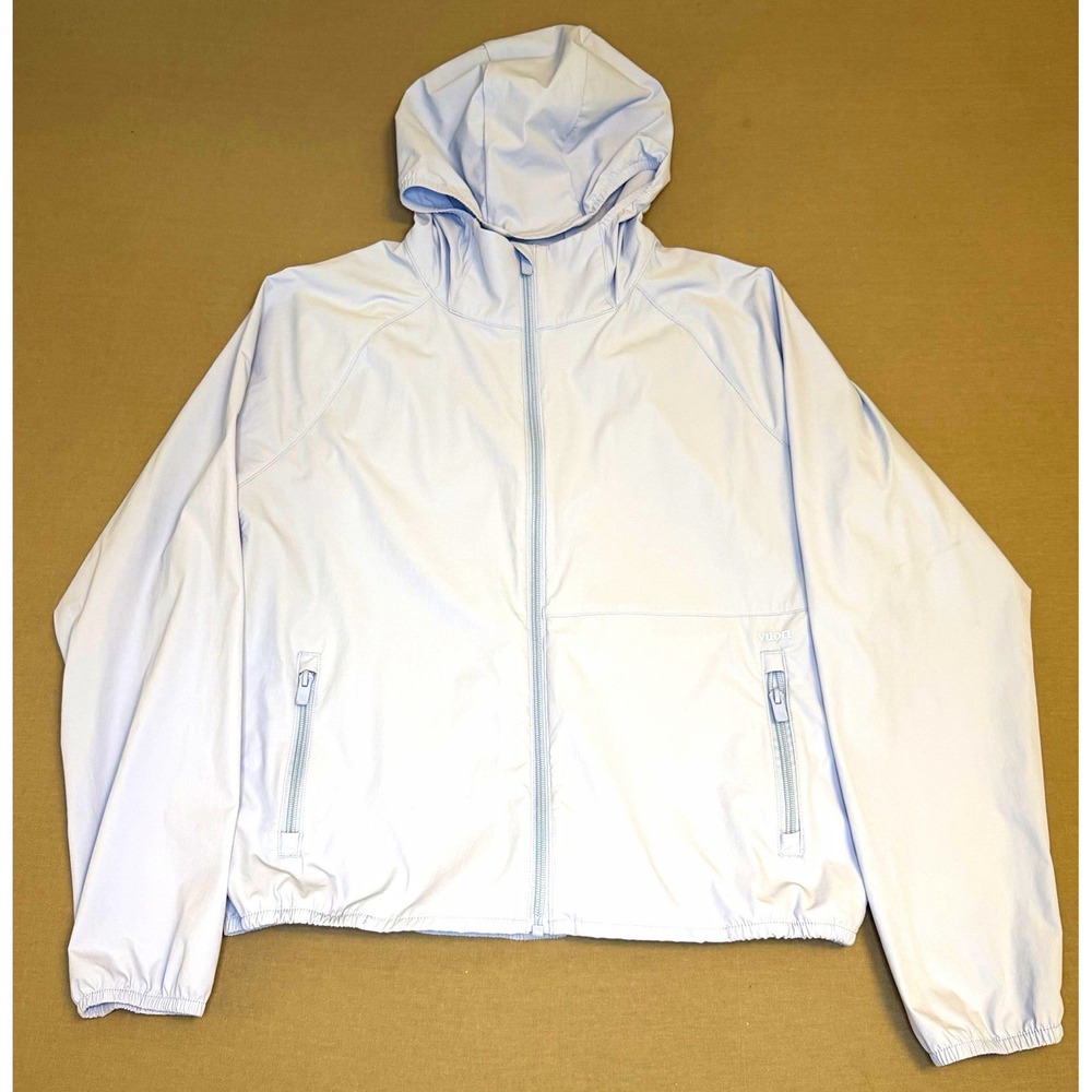 Vuori Women's Light Blue Hooded Full Zip Windbreaker Jacket Pockets Size M
